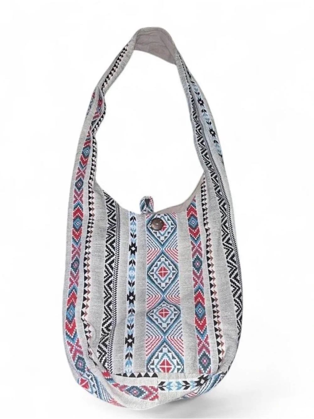 Boho tribal Woven Crossbody Bag in Gray, Blue & Pink